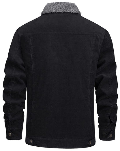 Men's Corduroy Jacket, Sherpa Lined, Cargo Jacket, Cotton, Turn-Down Collar, Winter, Warm, Casual, Work Coat with 5 Pockets
