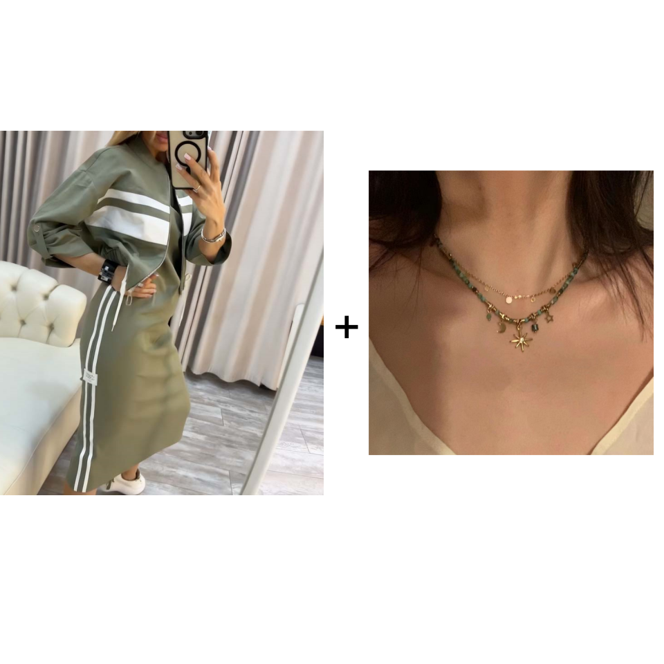 🎉 2 Pieces, More Ways to Dress | Women's Stand-Collar Jacket & Midi Dress Set