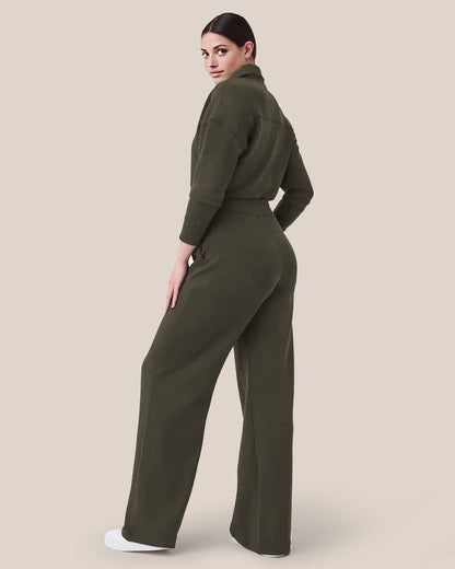 🔥AirEase Sleeve Wide-Leg Jumpsuit -👏4-way stretch, Front zip and Practical pockets!