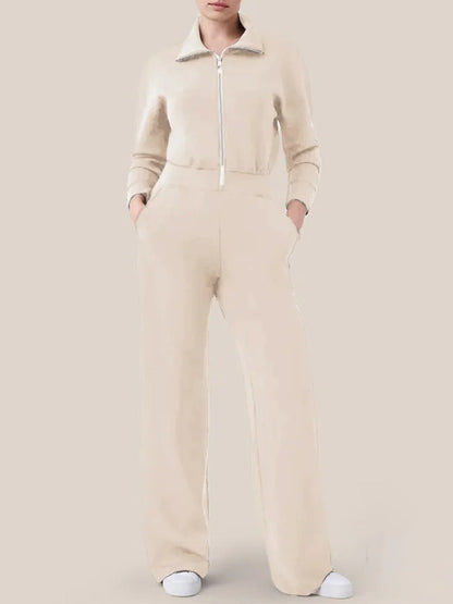 🔥AirEase Sleeve Wide-Leg Jumpsuit -👏4-way stretch, Front zip and Practical pockets!
