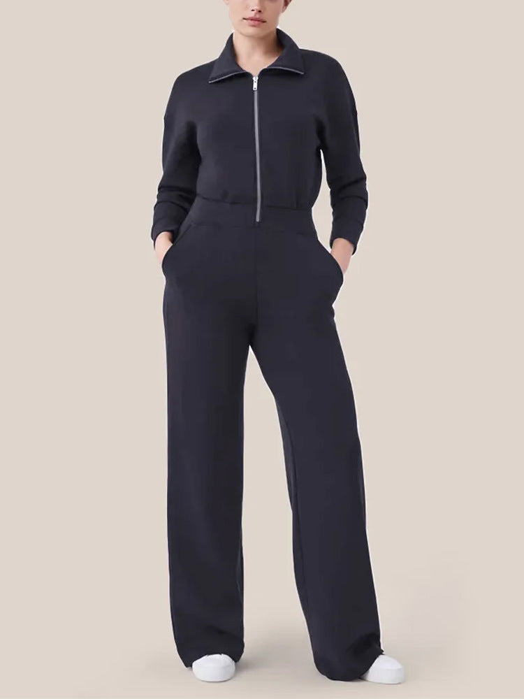 🔥AirEase Sleeve Wide-Leg Jumpsuit -👏4-way stretch, Front zip and Practical pockets!