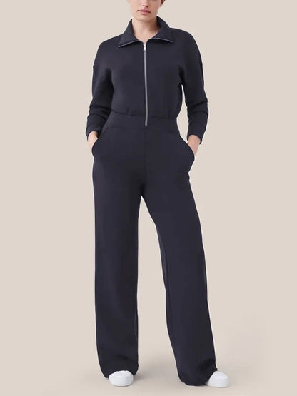 🔥AirEase Sleeve Wide-Leg Jumpsuit -👏4-way stretch, Front zip and Practical pockets!