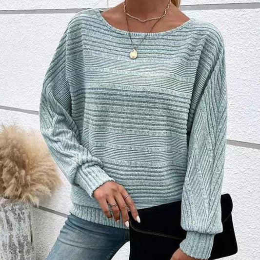💗Solid Round-Neck Striped Top with Long Sleeves