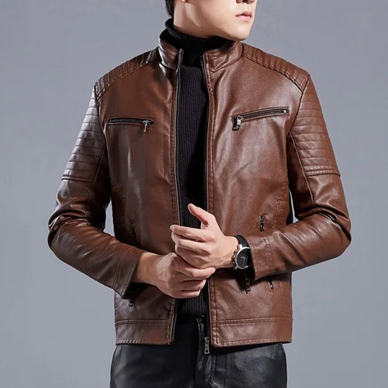 🔥Free shipping🔥Men’s Stand Collar Biker Leather Jacket