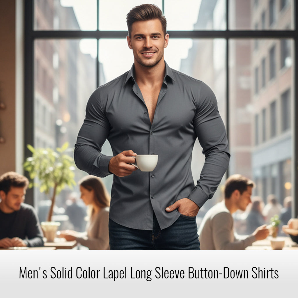 📢Hot Sale 50% OFF !!!⏰Men's Solid Color Lapel Long Sleeve Button-Down Shirts