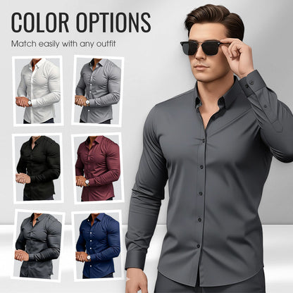 📢Hot Sale 50% OFF !!!⏰Men's Solid Color Lapel Long Sleeve Button-Down Shirts