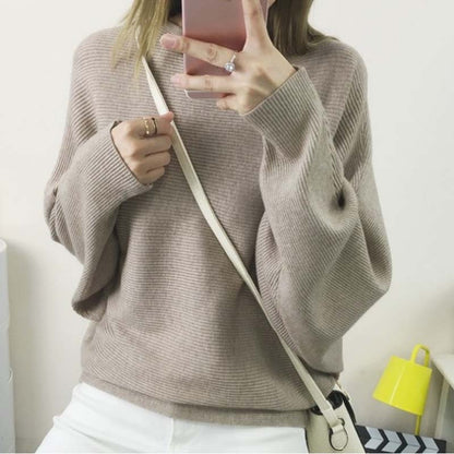Women's Boat Neck Dolman Sleeve Ribbed Knitted Sweaters
