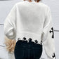 Women's Cross Graphic Ripped Cropped Sweater