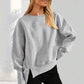 💖Versatile Women's Round-Neck Sweatshirt: Loose Fit & Side Slits