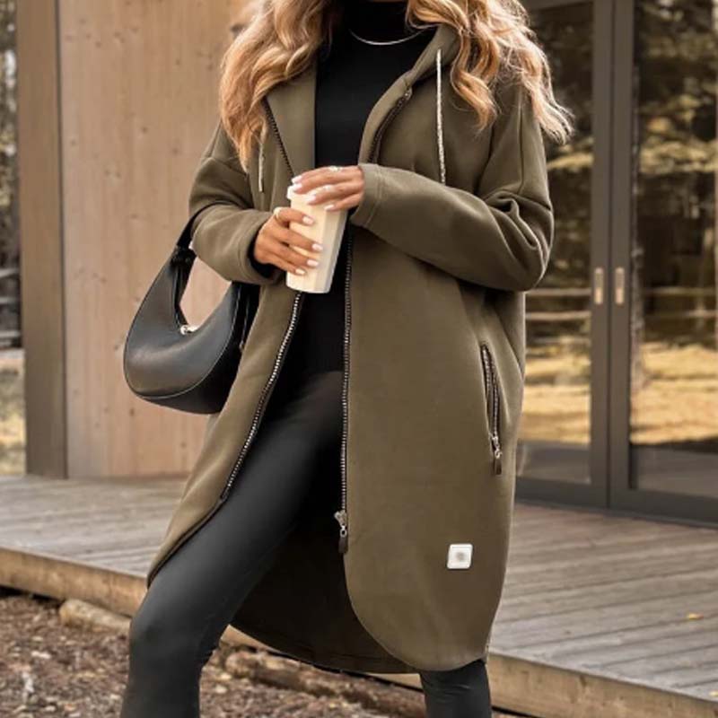 Women's Zip-Up Mid-Length Hooded Jacket