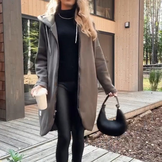 Women's Zip-Up Mid-Length Hooded Jacket