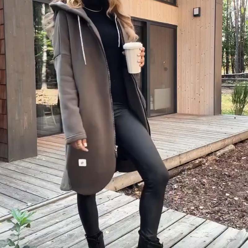 Women's Zip-Up Mid-Length Hooded Jacket