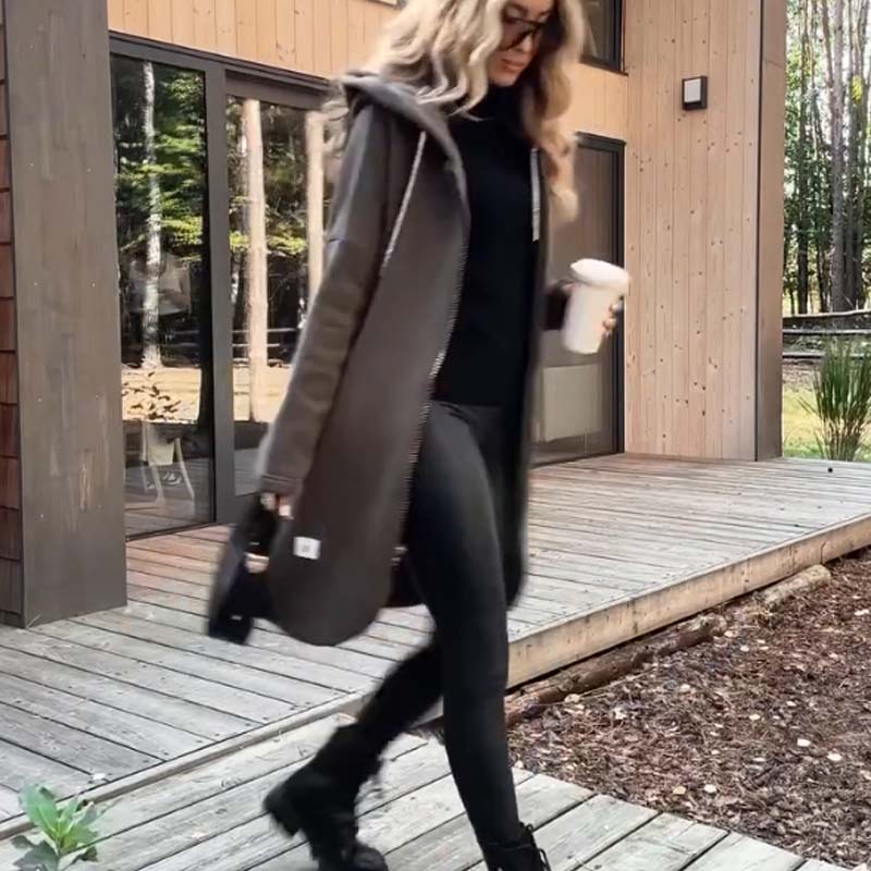 Women's Zip-Up Mid-Length Hooded Jacket