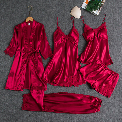 Women's Sexy Lace Trim Sleepwear Five-Piece Sets