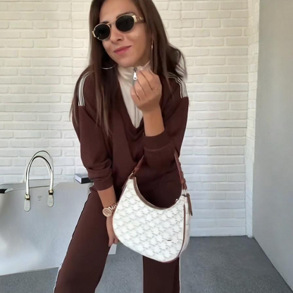 Women's Long Sleeve Lapel Top & Pants Set