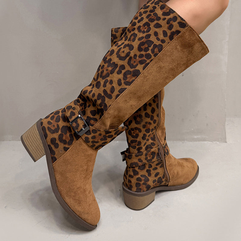 Women's Leopard Print Riding Boots