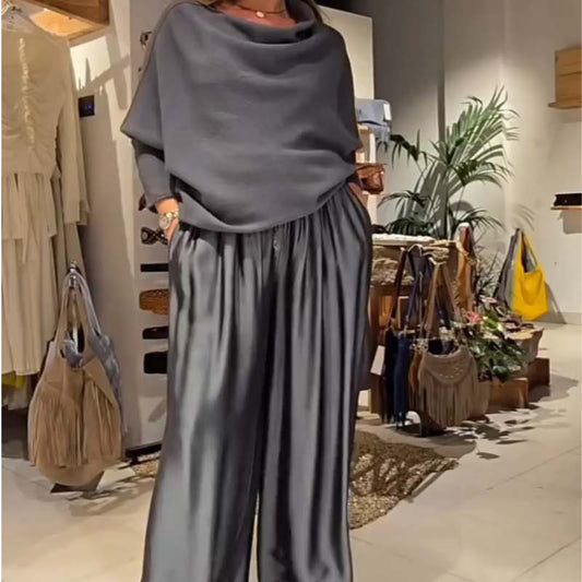 Elegant Off-the-Shoulder Top & Wide-Leg Pants Set
