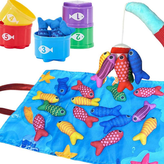 🏆Toddler Cloth Fishing Toy Set with Stacking Cups
