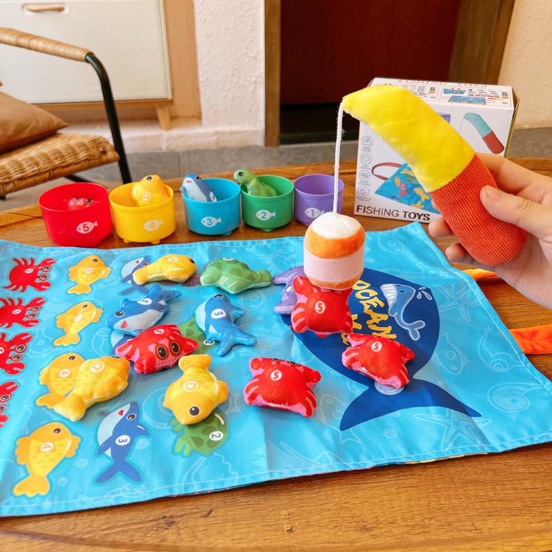 🏆Toddler Cloth Fishing Toy Set with Stacking Cups