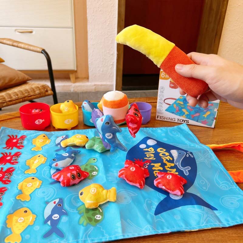 🏆Toddler Cloth Fishing Toy Set with Stacking Cups