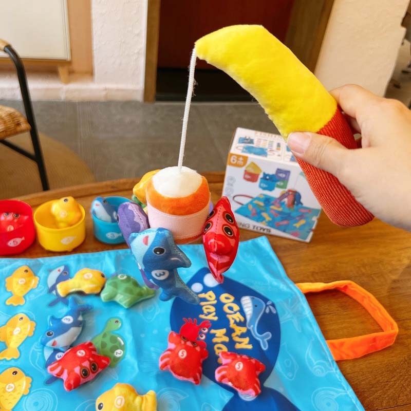 🏆Toddler Cloth Fishing Toy Set with Stacking Cups
