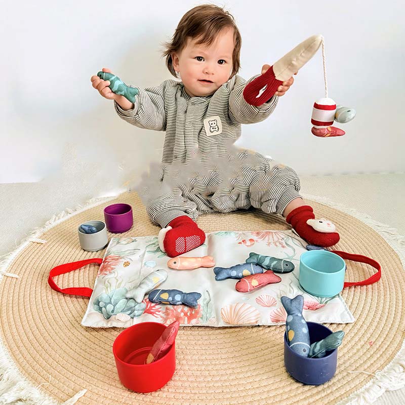 🏆Toddler Cloth Fishing Toy Set with Stacking Cups