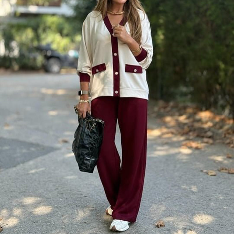 Hot Sale🔥Women's Casual Color Block Two-Piece Set👚👖