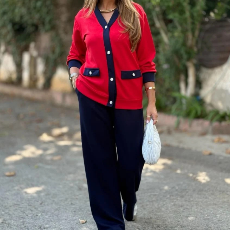 Hot Sale🔥Women's Casual Color Block Two-Piece Set👚👖