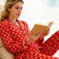 Women’s Heart-Printed Button-Down Long-Sleeve Pajama Sets