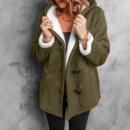 Women's Hooded Suede Coat with Plush Lining