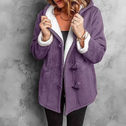Women's Hooded Suede Coat with Plush Lining