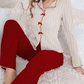 🔥Limited-Time Lowest Price⚡Women's Ribbed Knit Pajamas Sets with Lapel Collar & Bows