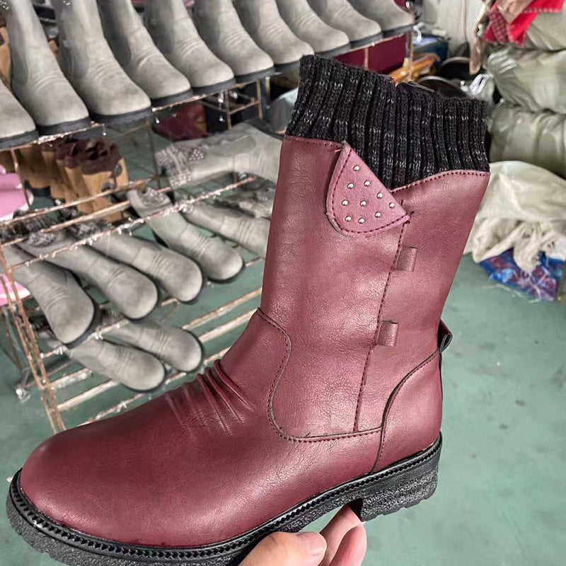 Women’s Elegant Mid-Calf Boots With Cozy Knitted Cuff