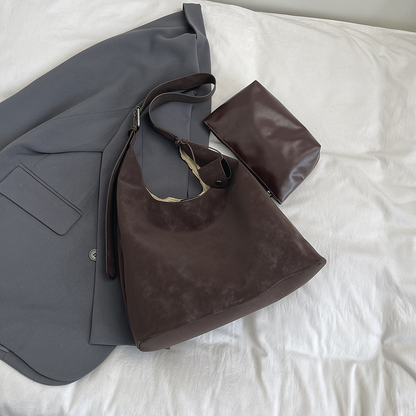 Lightweight Retro Shoulder Tote with Matching Pouch