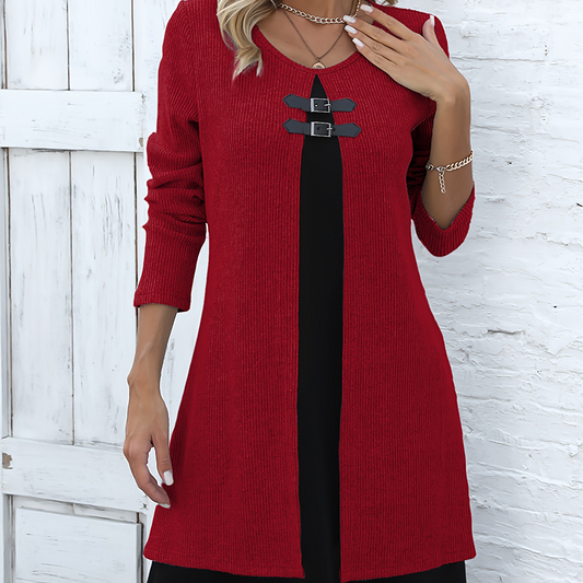 Effortless Elegance 👗 – The Faux Two-Piece A-Line Dress That Flatters Every Curve (Now 50% OFF!)