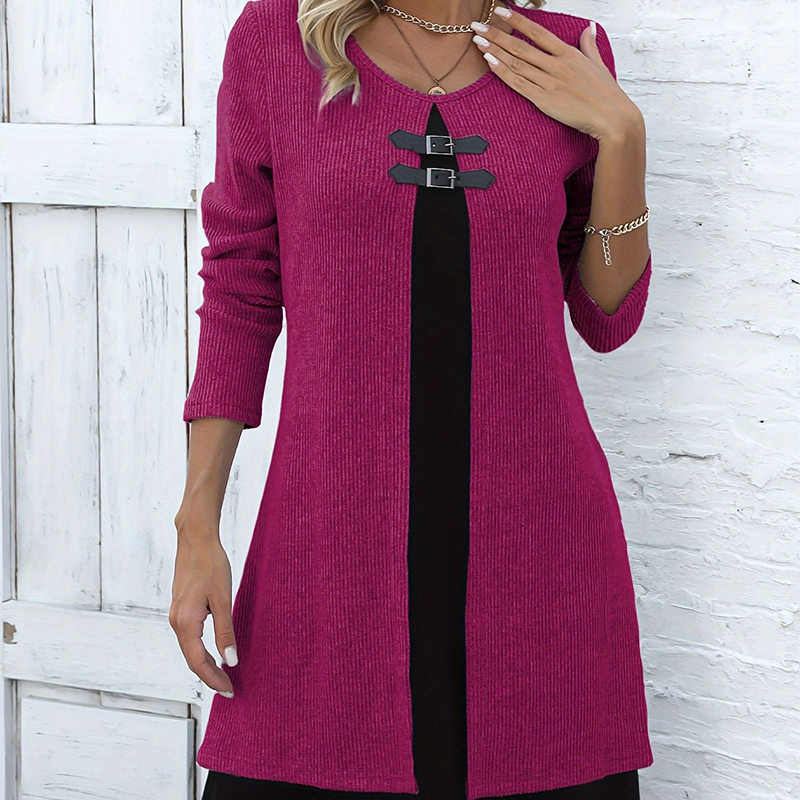 Effortless Elegance 👗 – The Faux Two-Piece A-Line Dress That Flatters Every Curve (Now 50% OFF!)