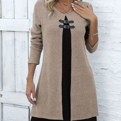 Effortless Elegance 👗 – The Faux Two-Piece A-Line Dress That Flatters Every Curve (Now 50% OFF!)