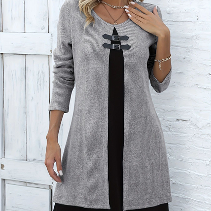 Effortless Elegance 👗 – The Faux Two-Piece A-Line Dress That Flatters Every Curve (Now 50% OFF!)