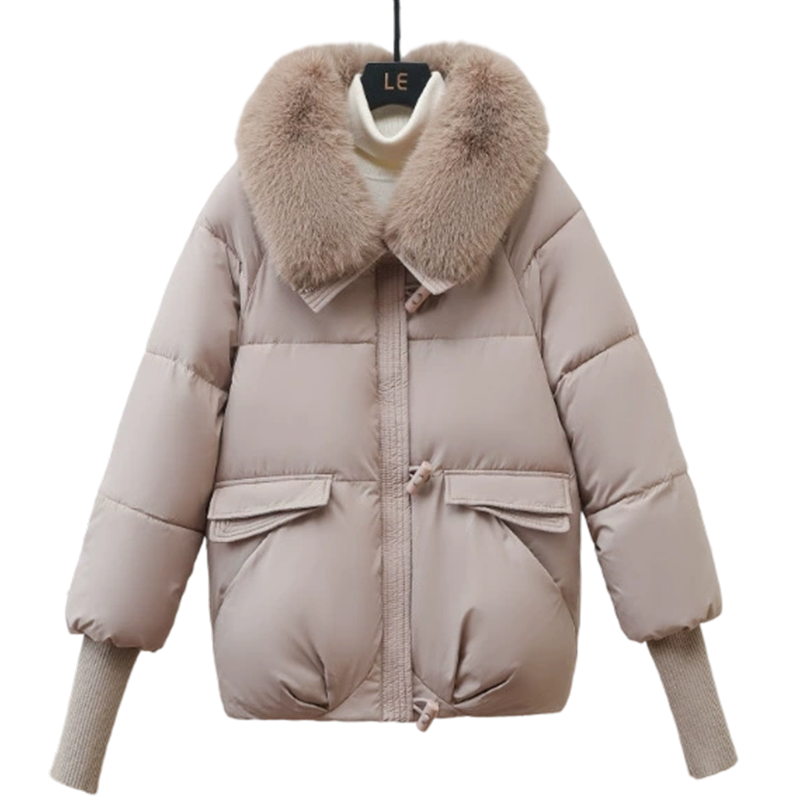 Women’s Stylish Short Down Jacket With Fluffy Collar【FREE SHIPPING】