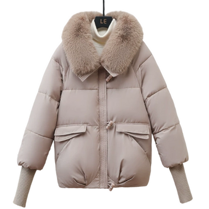 Women’s Stylish Short Down Jacket With Fluffy Collar【FREE SHIPPING】