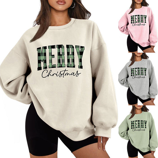 🎄🔥Festive Letter Print Sweatshirt - Women's Cozy Oversized Crewneck for Christmas & Holiday Season