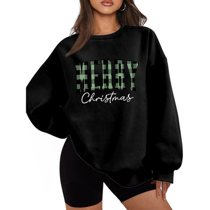 🎄🔥Festive Letter Print Sweatshirt - Women's Cozy Oversized Crewneck for Christmas & Holiday Season