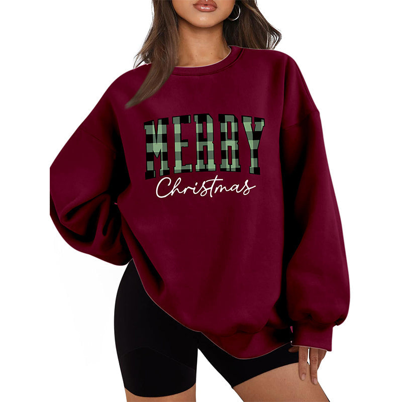 🎄🔥Festive Letter Print Sweatshirt - Women's Cozy Oversized Crewneck for Christmas & Holiday Season