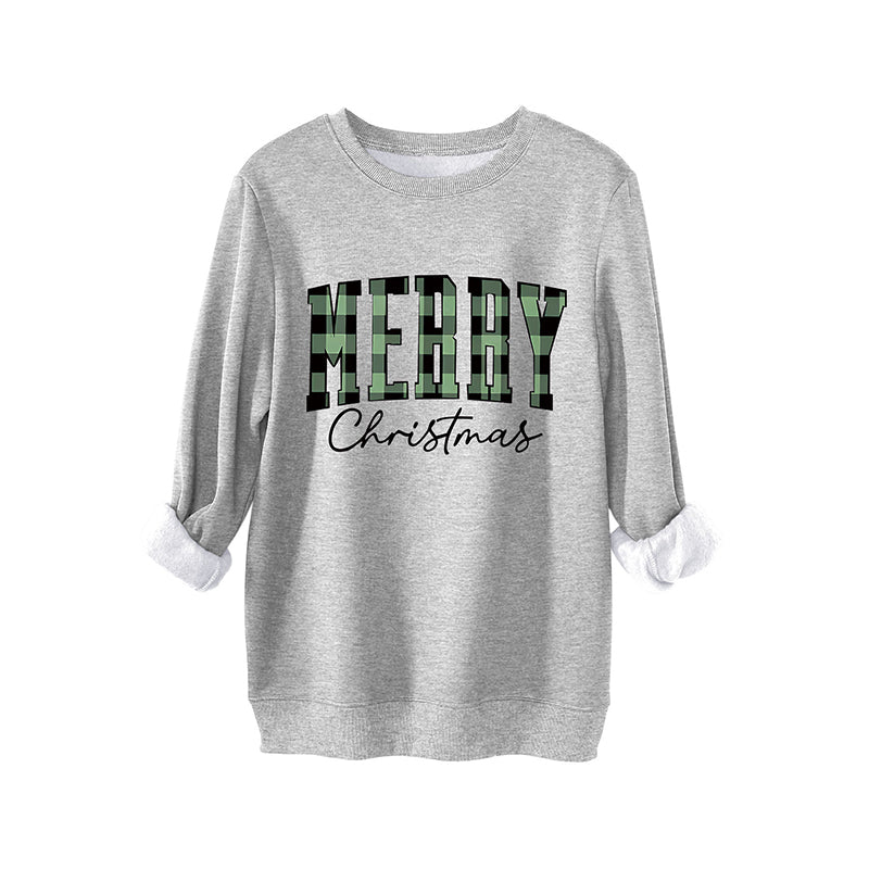 🎄🔥Festive Letter Print Sweatshirt - Women's Cozy Oversized Crewneck for Christmas & Holiday Season