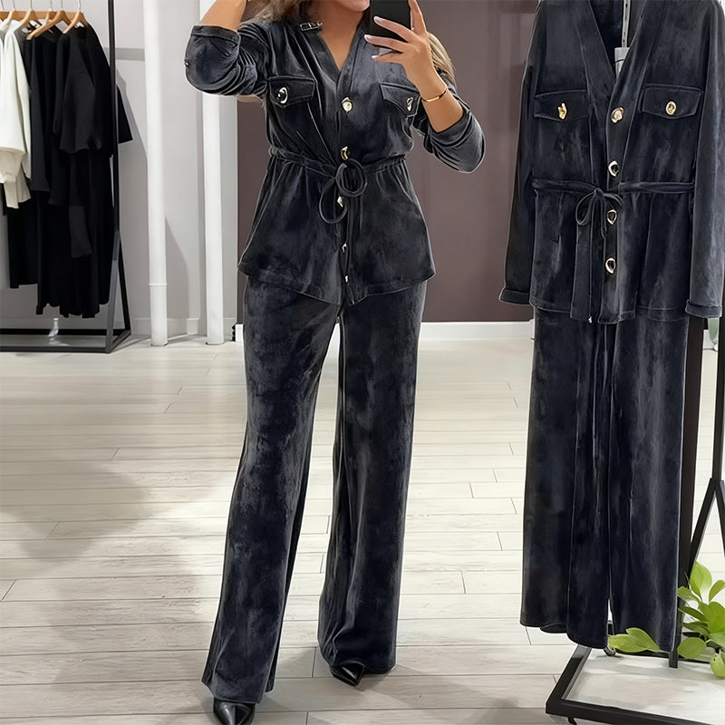 Women's Warm Button-Down Set with Pockets