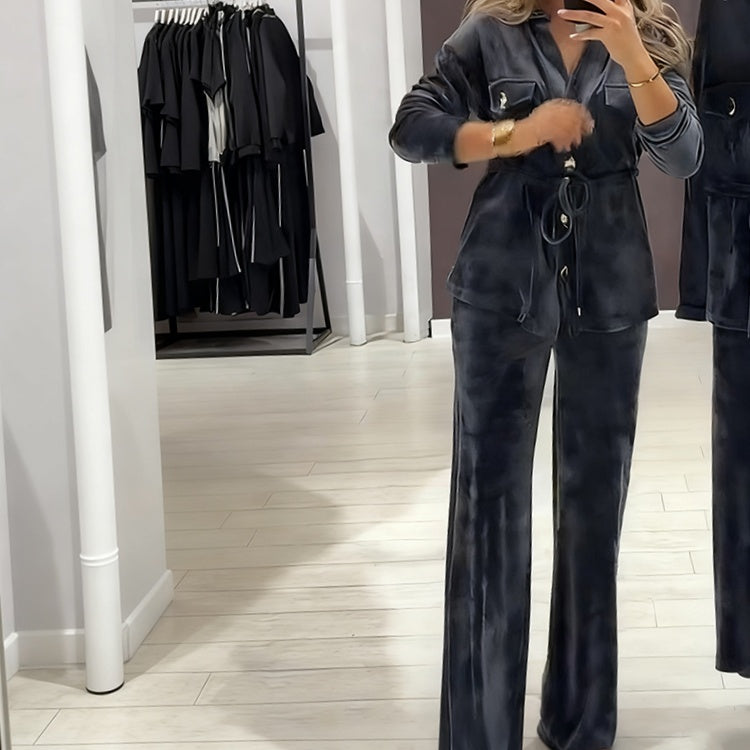 Women's Warm Button-Down Set with Pockets