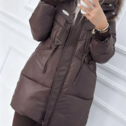 Women's Hooded Mid-Length Puffer Coat