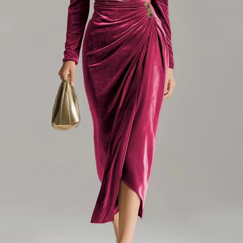 ✨Comfortable and elegant! 💃Long Sleeve Cowl Neck Ruched Slit Dress