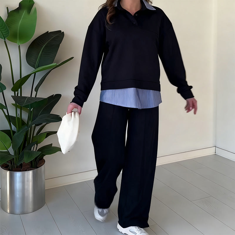 Women's Casual Long-Sleeve Top and Pants 2-Piece Set