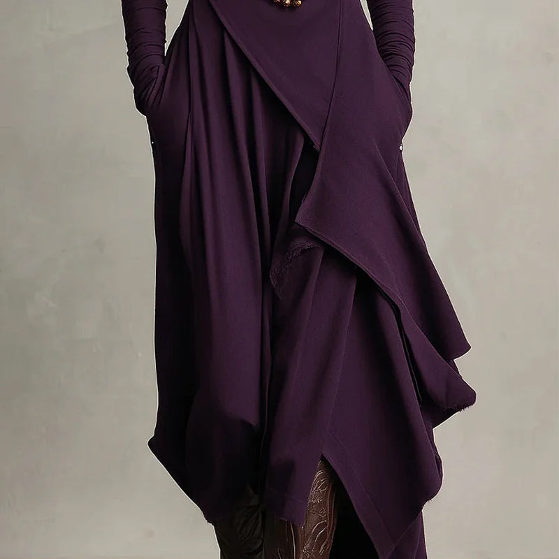 👗 Women's Elegant High-Neck Asymmetrical Maxi Dress – Draped Design for Effortless Charm!